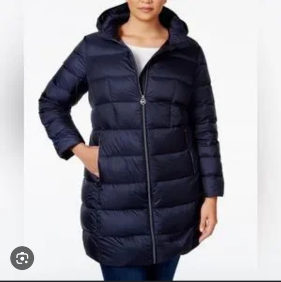 Michael Michael Kors Long Lined Hooded Down Puffer Coat Size 0X Packable Down - Picture 1 of 9